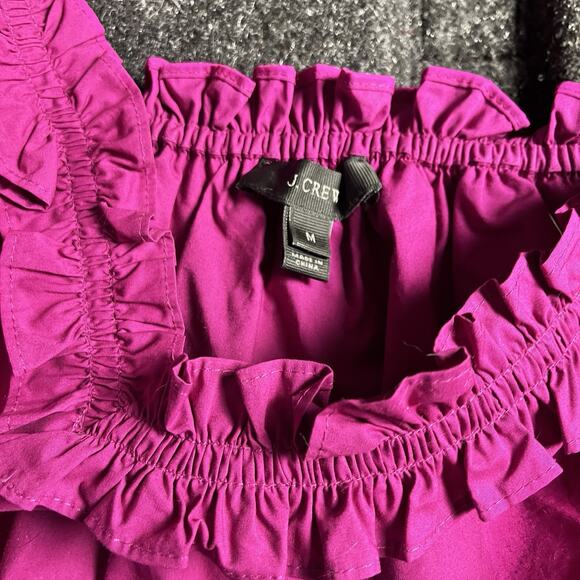 J. CREW Blouse Womens Large Ruffle Square Neck Penny Fuscia Peasant Cottage - Picture 10 of 10